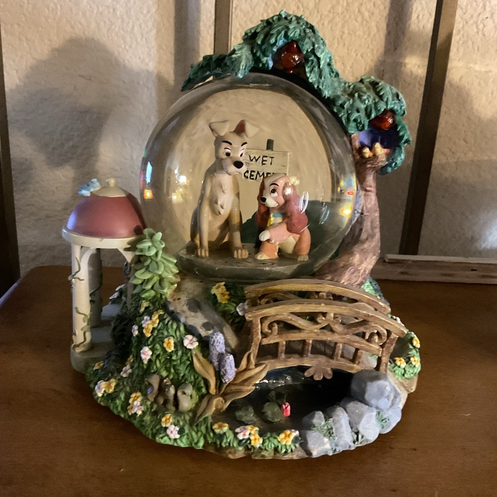 Disney Lady and the Tramp Snow Globe with Green and Brown Accents